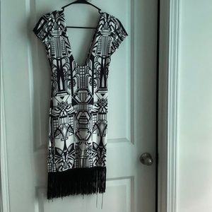 Black Aztec dress with tassels